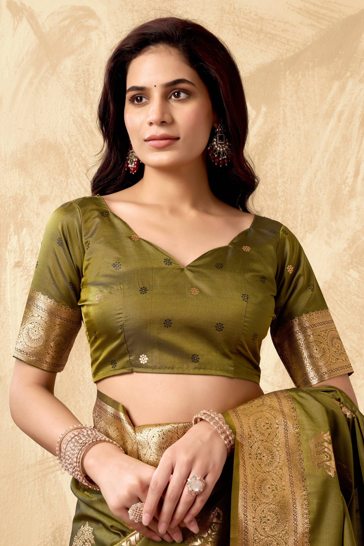 Jyoti Fashion Women's Mehendi Silk Zari Woven Saree with Blouse | Grocsy