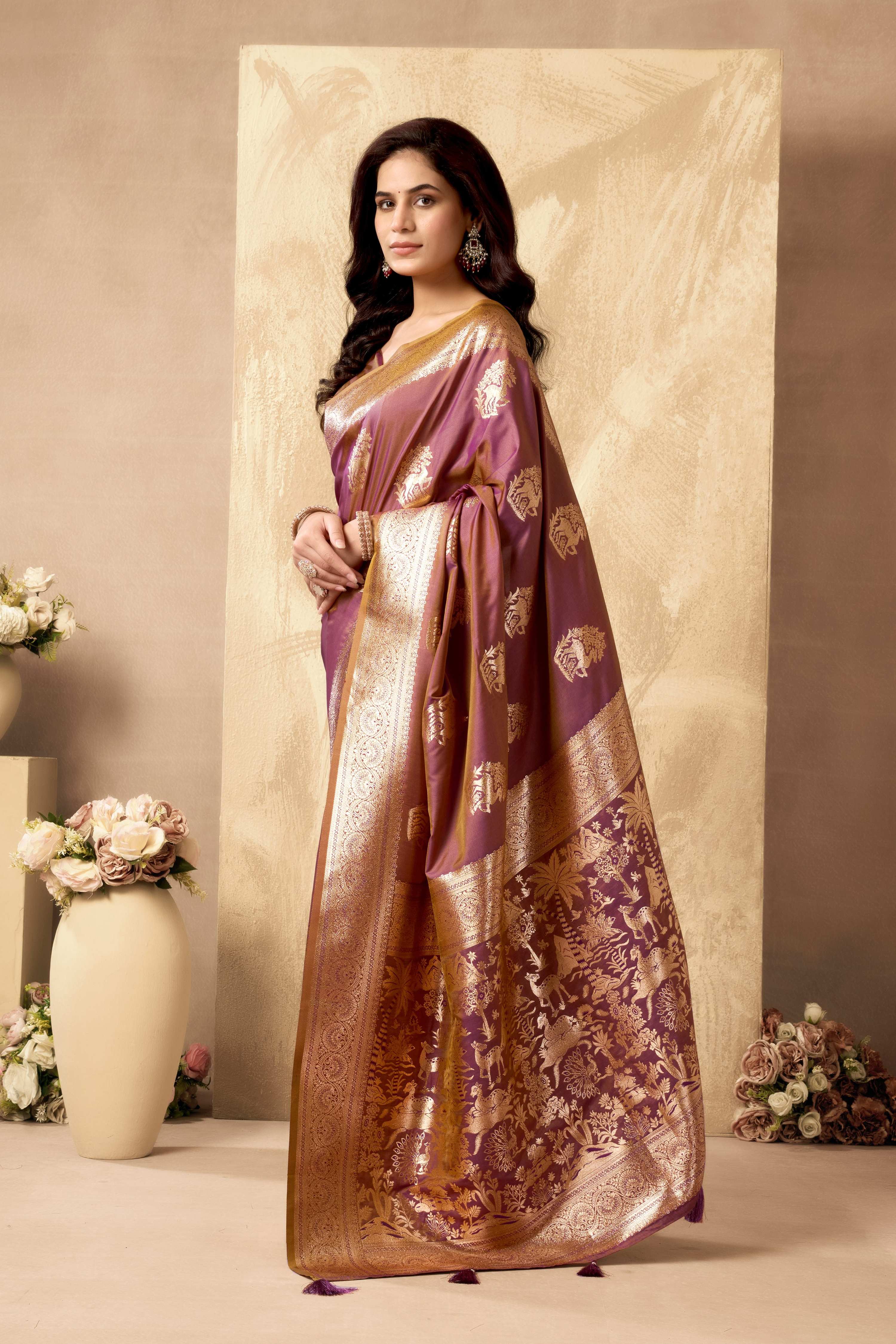Jyoti Fashion Women's Wine Silk Zari Woven Saree with Blouse | Grocsy