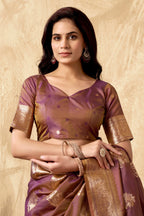Jyoti Fashion Women's Wine Silk Zari Woven Saree with Blouse | Grocsy