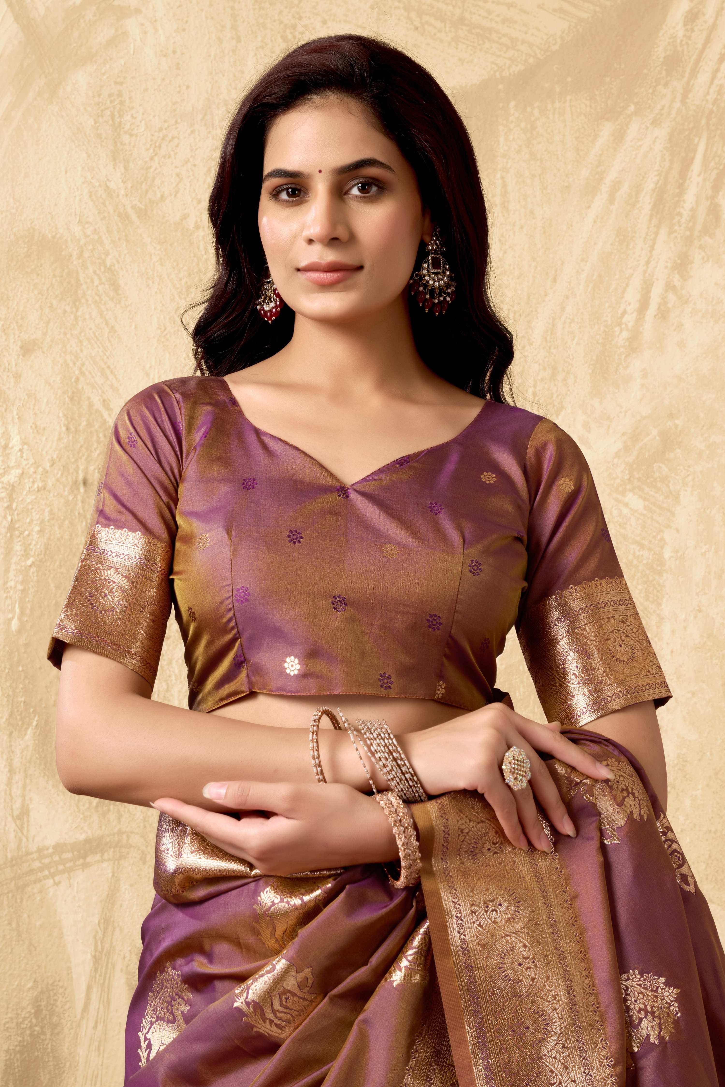 Jyoti Fashion Women's Wine Silk Zari Woven Saree with Blouse | Grocsy