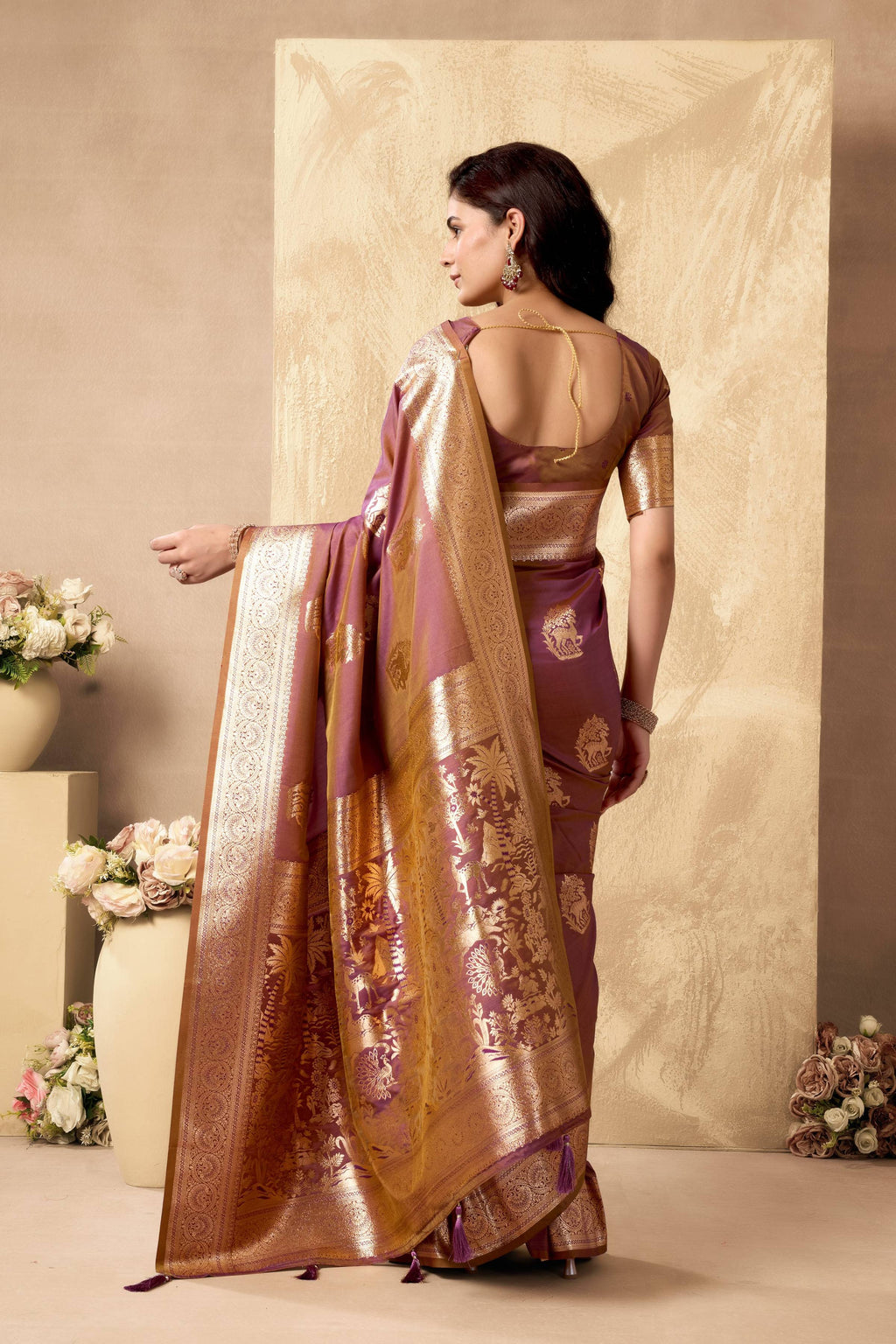 Jyoti Fashion Women's Wine Silk Zari Woven Saree with Blouse | Grocsy