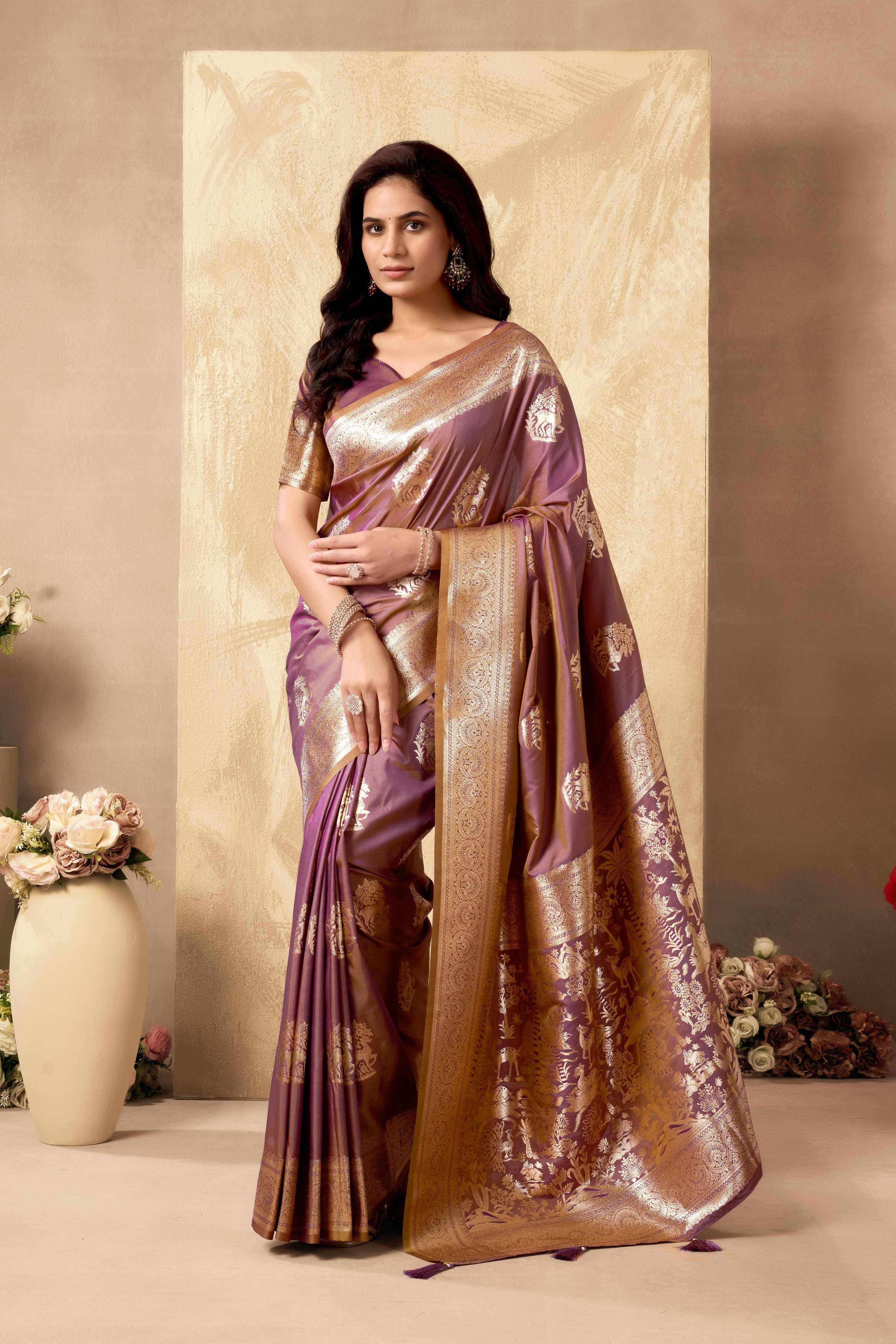 Jyoti Fashion Women's Wine Silk Zari Woven Saree with Blouse | Grocsy