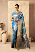 Jyoti Fashion Women's Sky Blue Silk Zari Woven Saree with Blouse | Grocsy