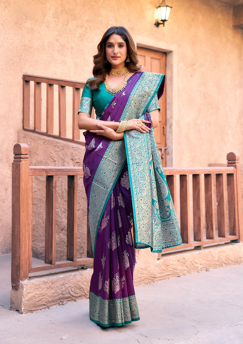 Jyoti Fashion Women's Purple Silk Zari Woven Saree with Blouse | Grocsy