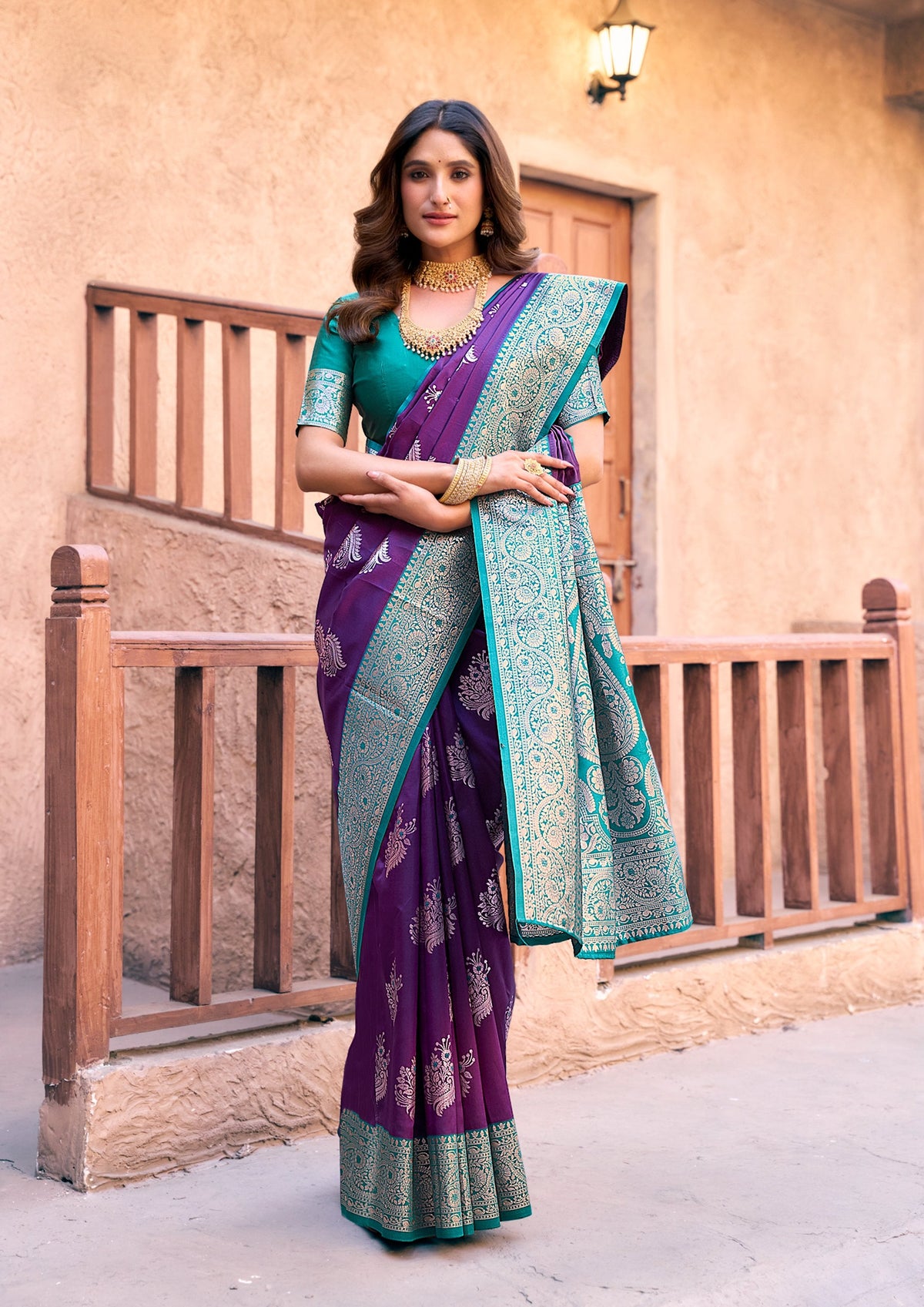 Jyoti Fashion Women's Purple Silk Zari Woven Saree with Blouse | Grocsy