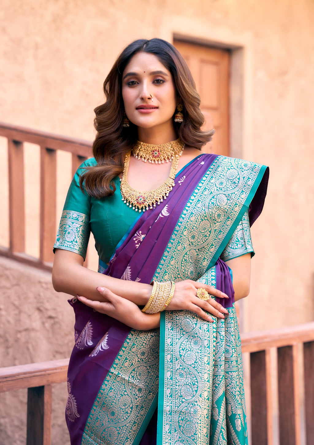 Jyoti Fashion Women's Purple Silk Zari Woven Saree with Blouse | Grocsy