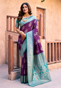 Jyoti Fashion Women's Purple Silk Zari Woven Saree with Blouse | Grocsy