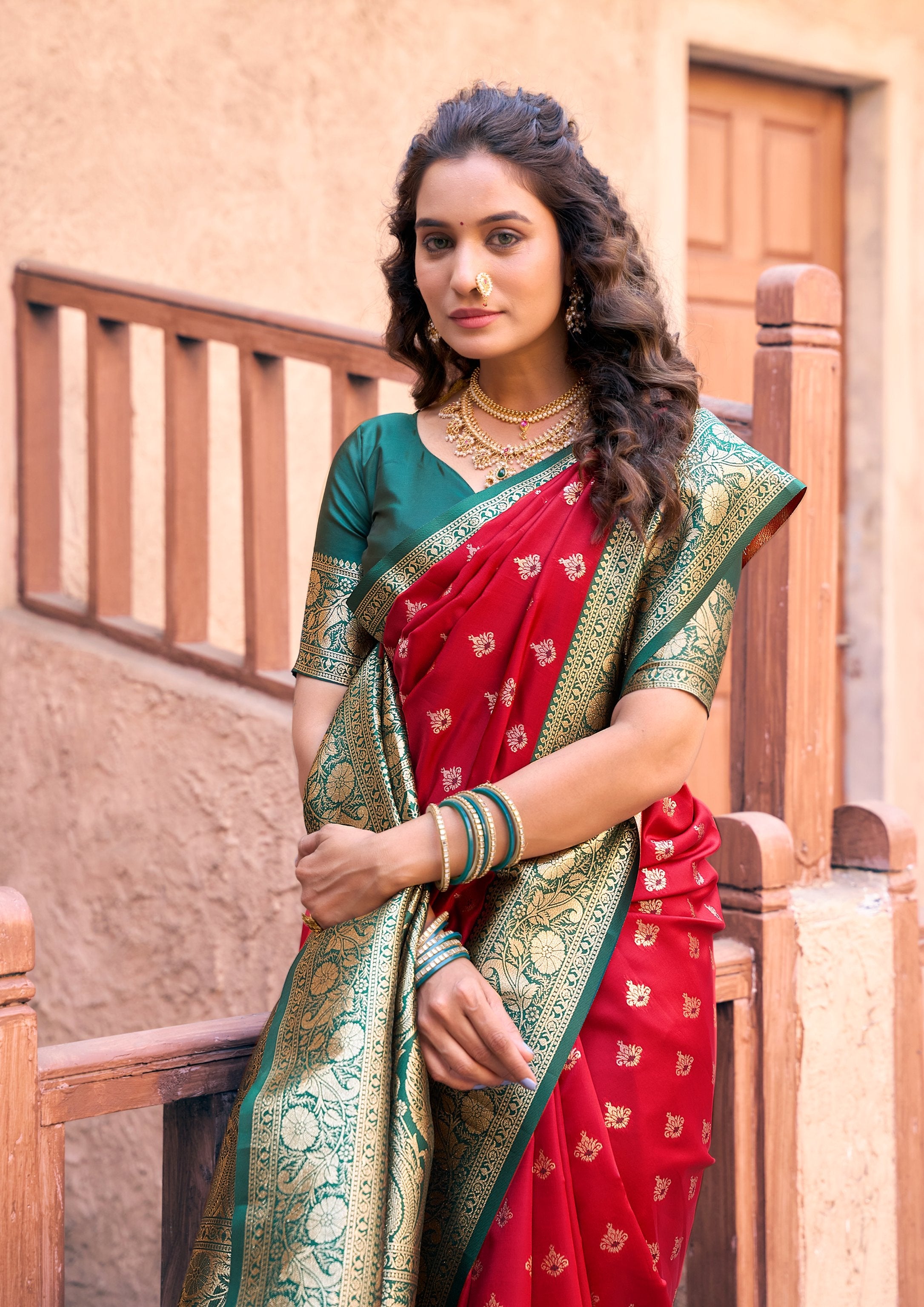 Jyoti Fashion Women's Red Silk Zari Woven Saree with Blouse | Grocsy