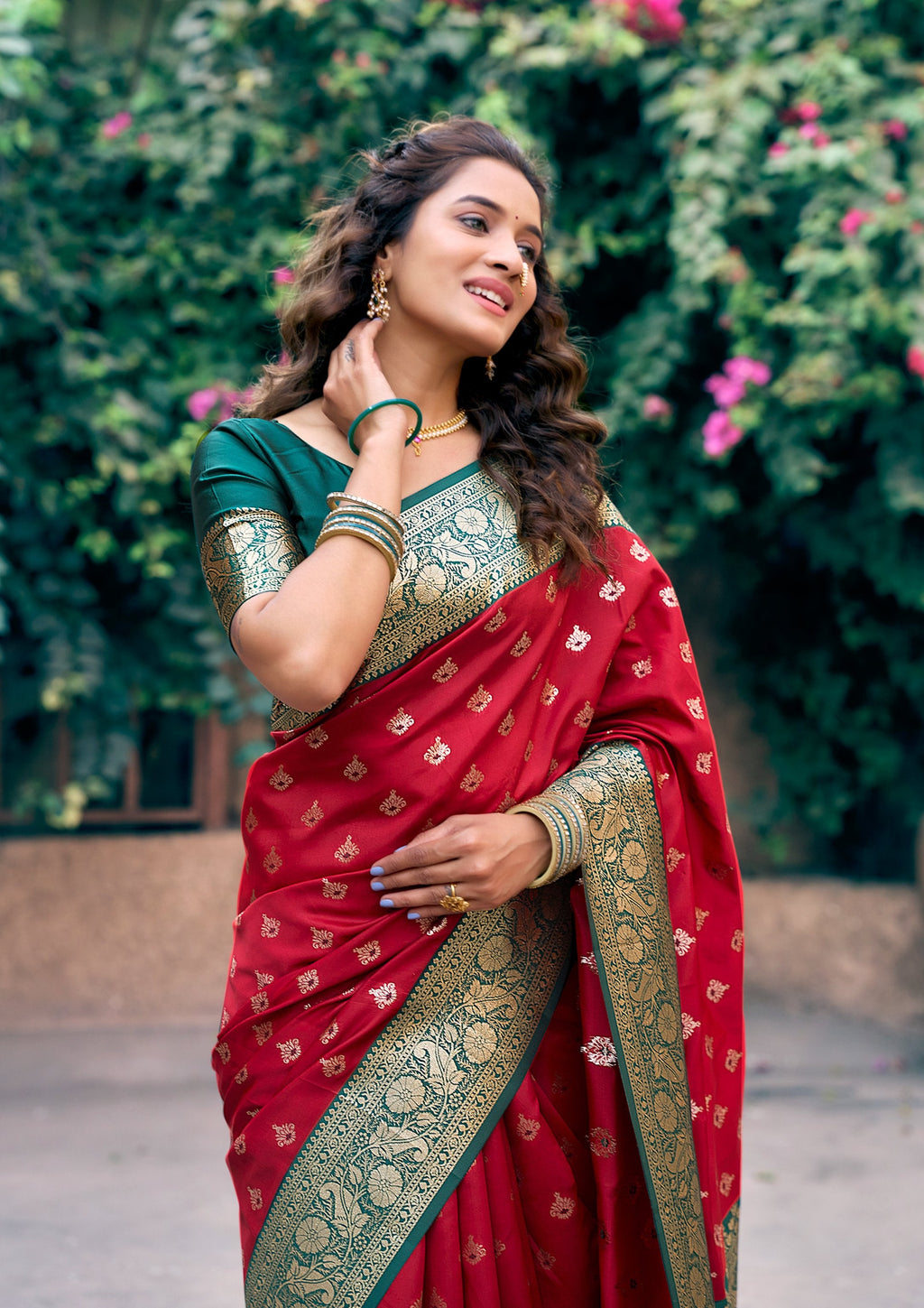 Jyoti Fashion Women's Red Silk Zari Woven Saree with Blouse | Grocsy