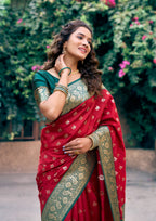 Jyoti Fashion Women's Red Silk Zari Woven Saree with Blouse | Grocsy