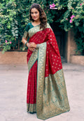 Jyoti Fashion Women's Red Silk Zari Woven Saree with Blouse | Grocsy