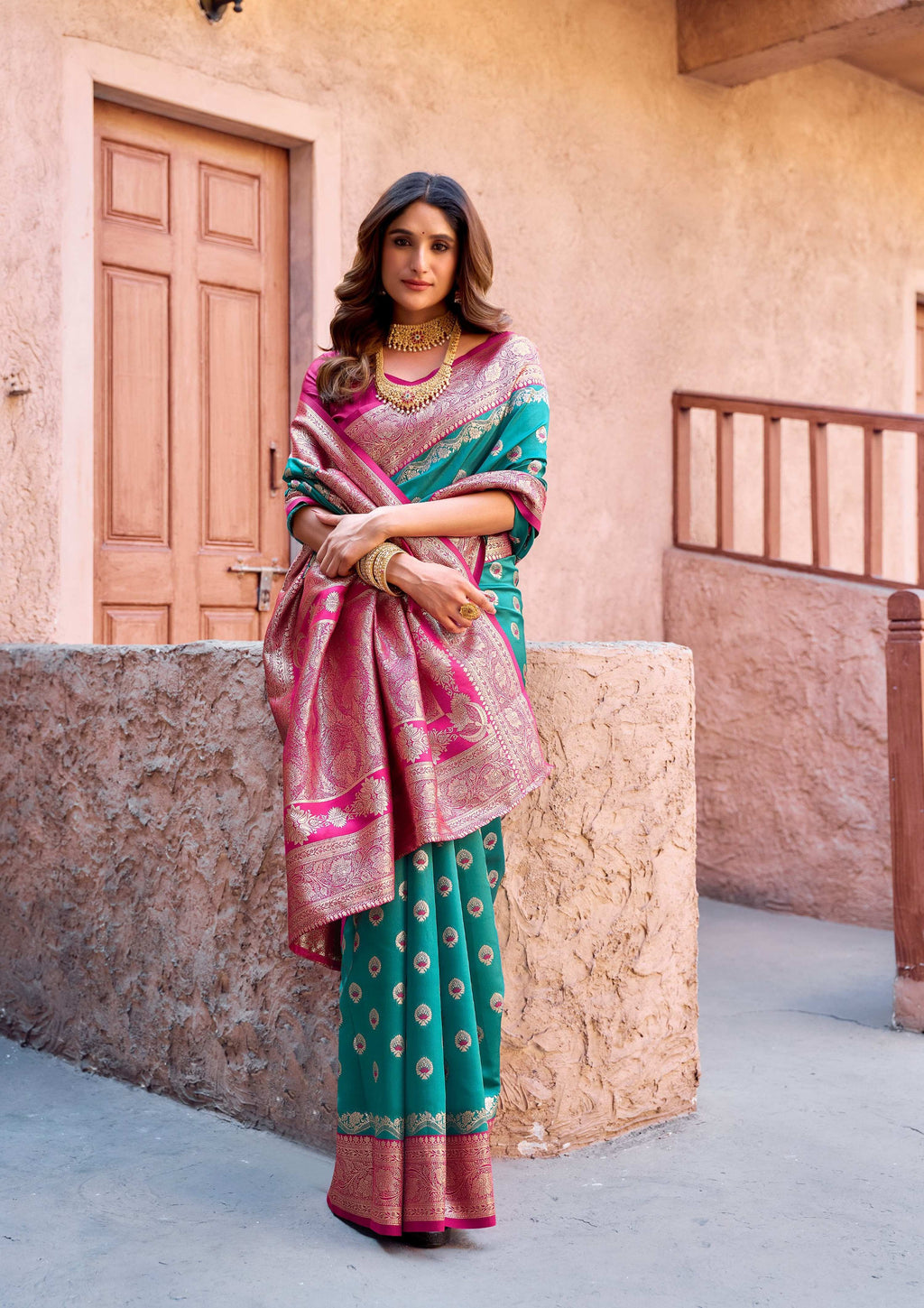 Jyoti Fashion Women's Turquoise Silk Zari Woven Saree with Blouse | Grocsy