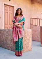 Jyoti Fashion Women's Turquoise Silk Zari Woven Saree with Blouse | Grocsy