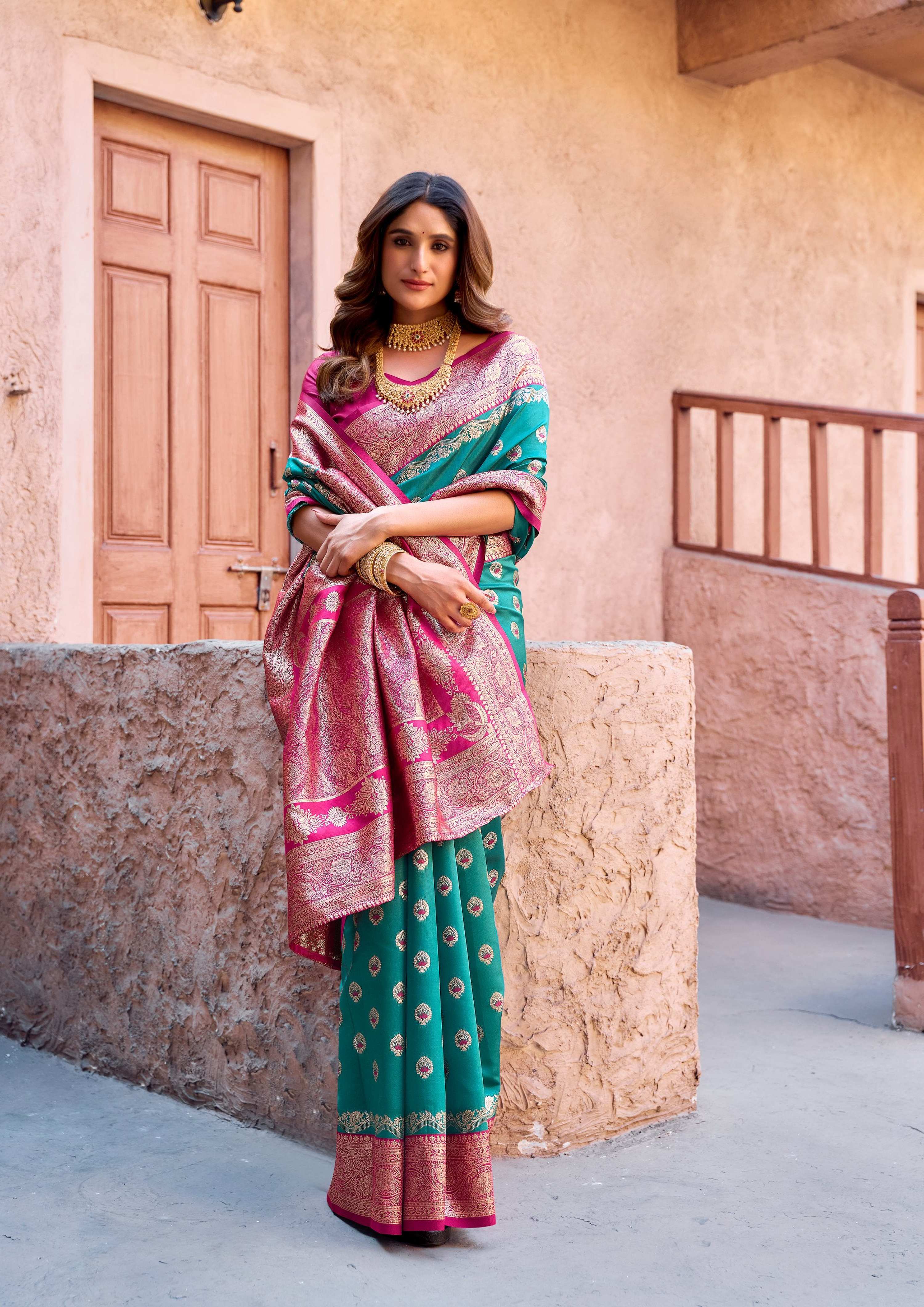 Jyoti Fashion Women's Turquoise Silk Zari Woven Saree with Blouse | Grocsy