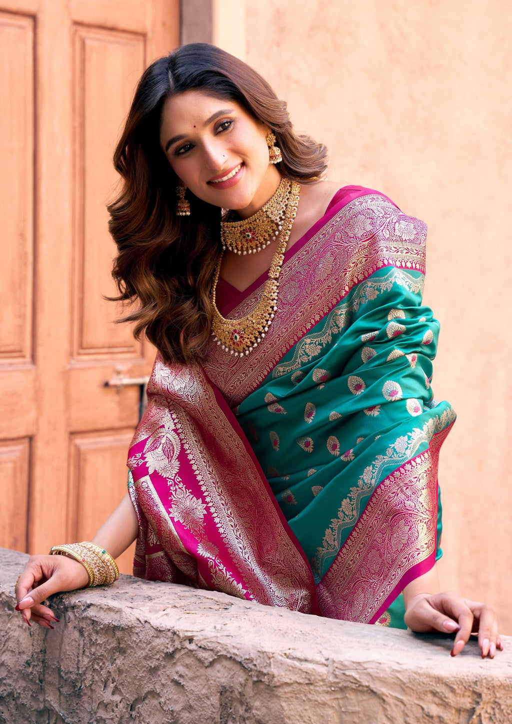 Jyoti Fashion Women's Turquoise Silk Zari Woven Saree with Blouse | Grocsy