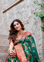 Jyoti Fashion Women's Bottle Green Silk Zari Woven Saree with Blouse | Grocsy