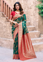 Jyoti Fashion Women's Bottle Green Silk Zari Woven Saree with Blouse | Grocsy