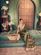 Jyoti Fashion Women's Mehendi Silk Zari Woven Saree with Blouse | Grocsy