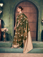 Jyoti Fashion Women's Mehendi Silk Zari Woven Saree with Blouse | Grocsy
