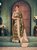 Jyoti Fashion Women's Mehendi Silk Zari Woven Saree with Blouse | Grocsy