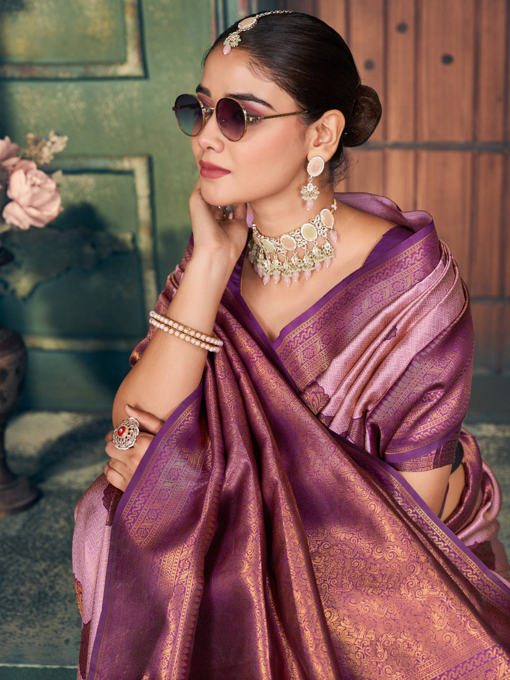 Jyoti Fashion Women's Light Purple Silk Zari Woven Saree with Blouse | Grocsy