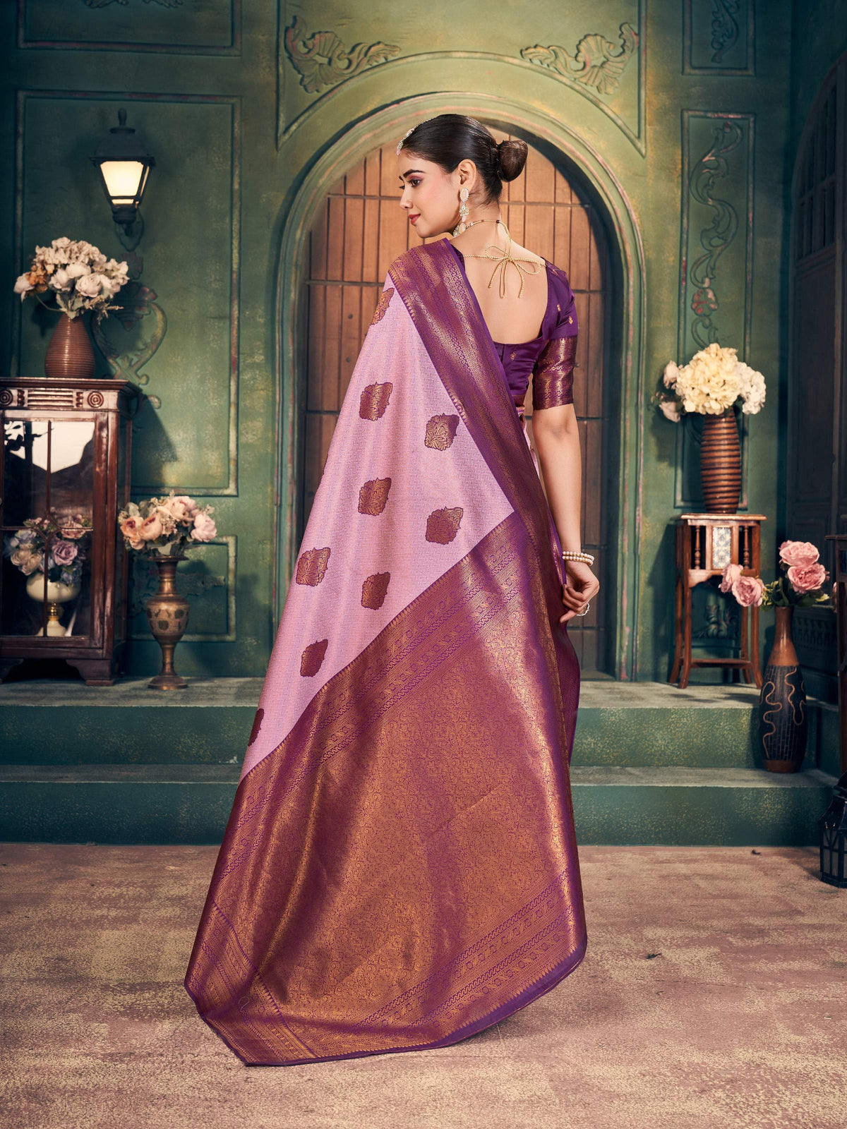 Jyoti Fashion Women's Light Purple Silk Zari Woven Saree with Blouse | Grocsy