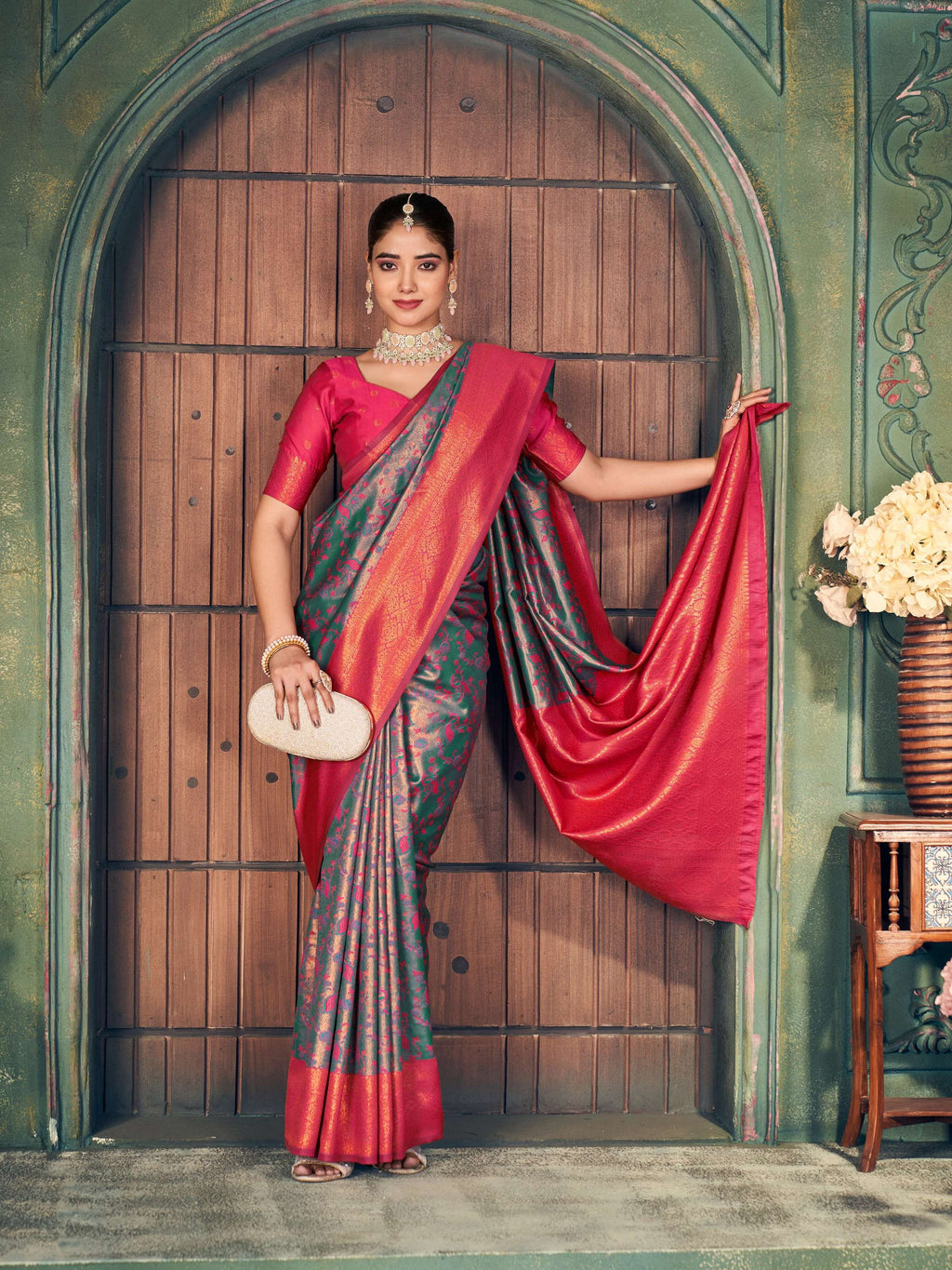 Jyoti Fashion Women's Grey Silk Zari Woven Saree with Blouse | Grocsy