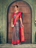 Jyoti Fashion Women's Grey Silk Zari Woven Saree with Blouse | Grocsy