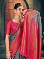 Jyoti Fashion Women's Grey Silk Zari Woven Saree with Blouse | Grocsy