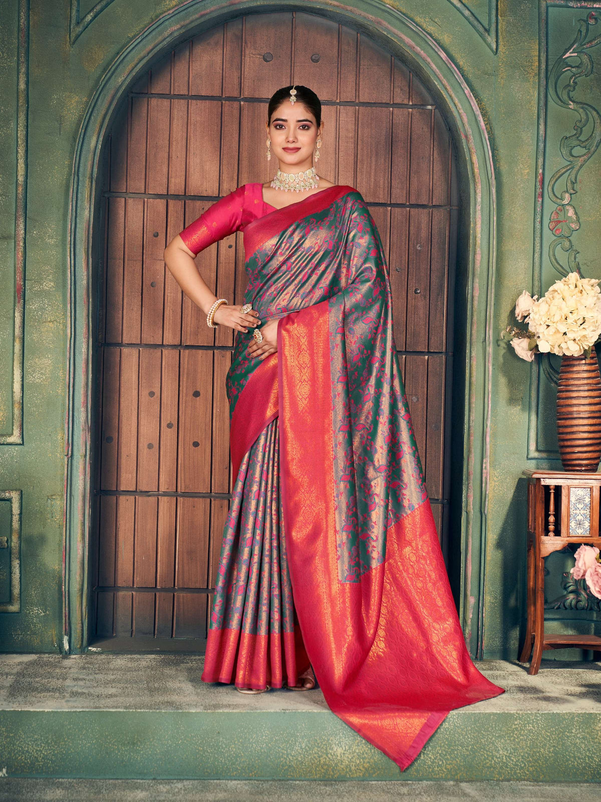 Jyoti Fashion Women's Grey Silk Zari Woven Saree with Blouse | Grocsy