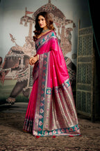 Jyoti Fashion Women's Pink Soft Silk Zari Woven Saree with Blouse | Grocsy