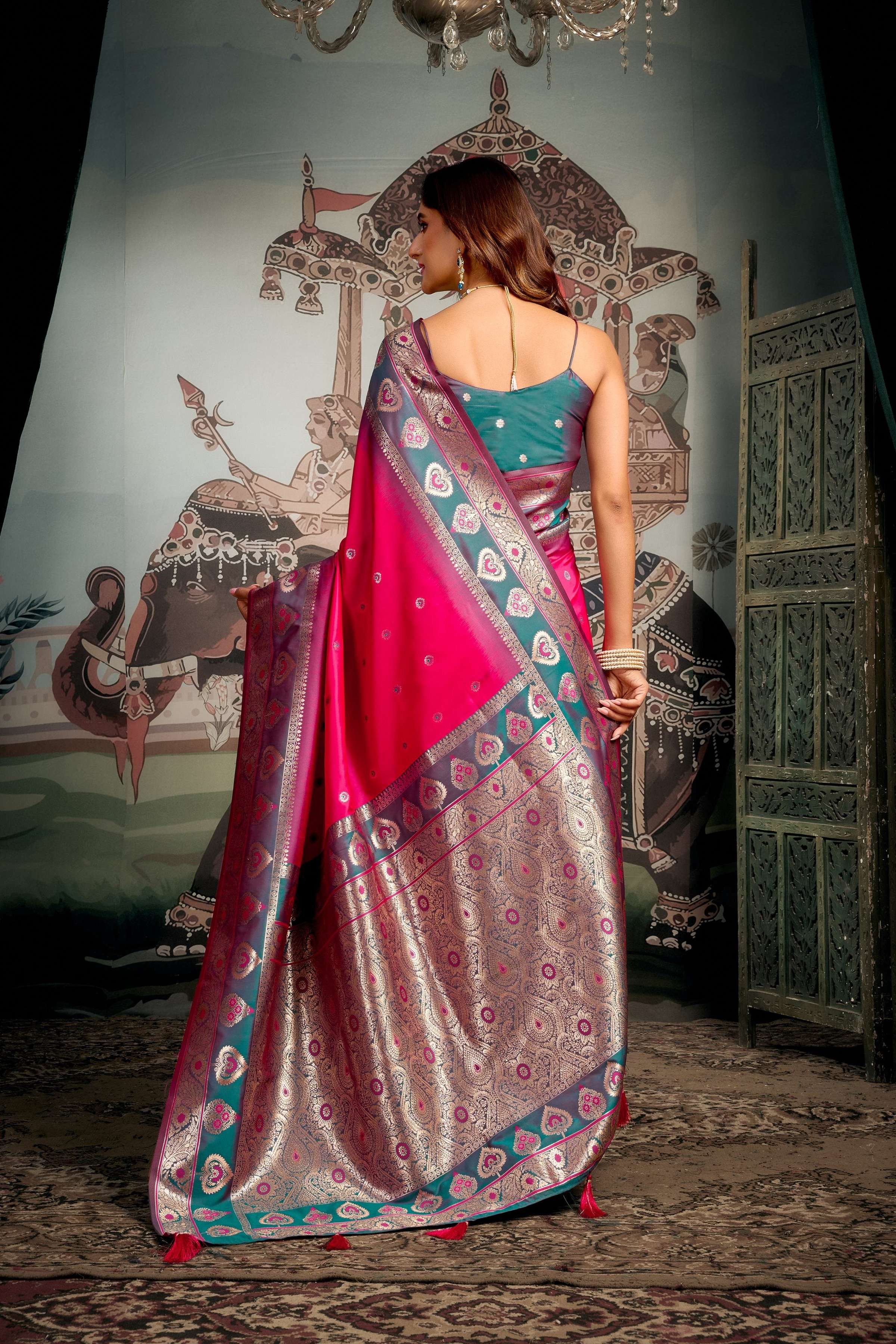Jyoti Fashion Women's Pink Soft Silk Zari Woven Saree with Blouse | Grocsy