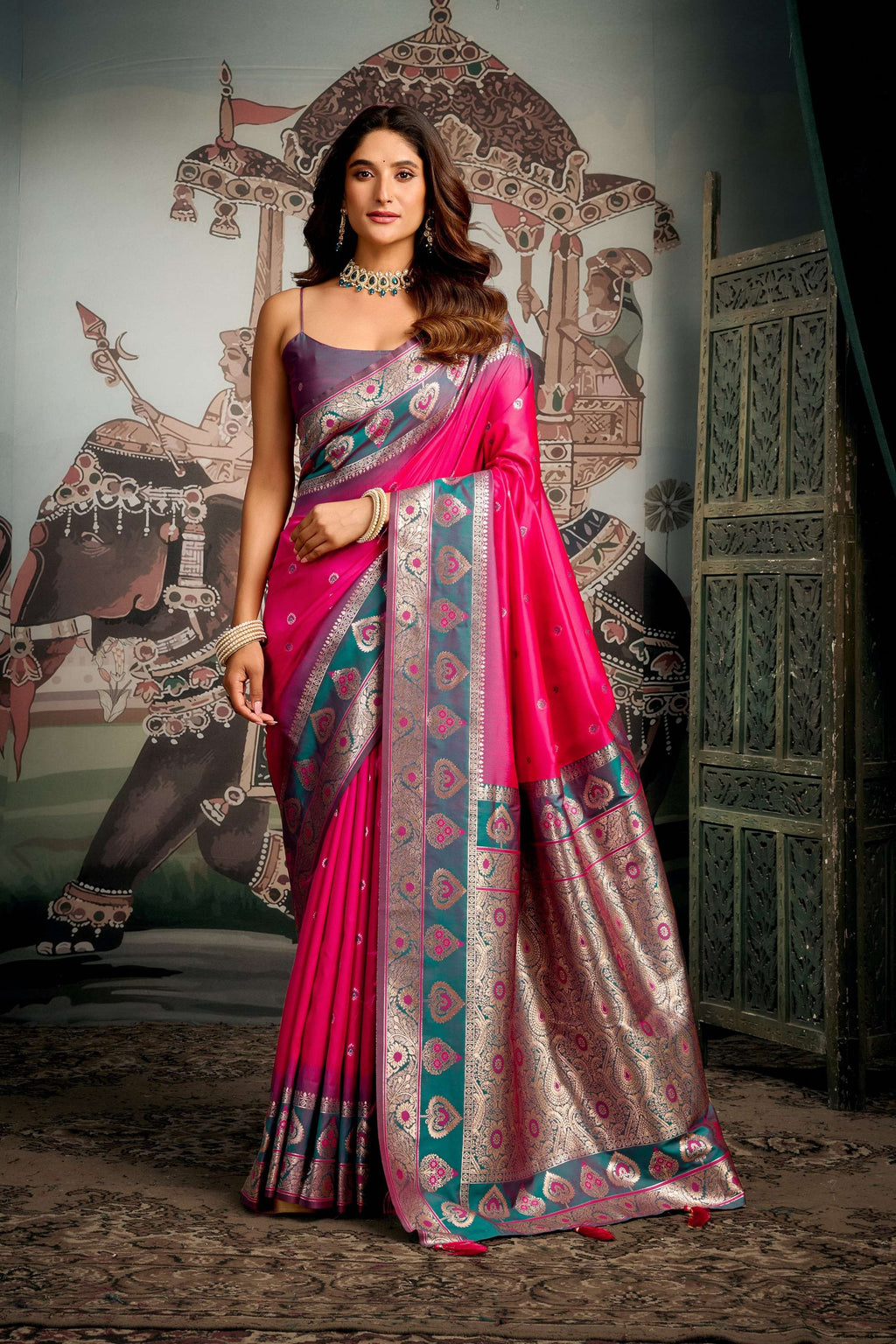 Jyoti Fashion Women's Pink Soft Silk Zari Woven Saree with Blouse | Grocsy