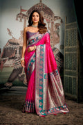 Jyoti Fashion Women's Pink Soft Silk Zari Woven Saree with Blouse | Grocsy