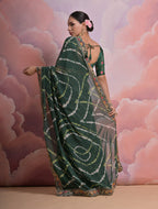 Jyoti Fashion Women's Bottle Green Coding Sequence Georgette Saree with Blouse | Grocsy