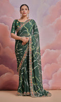 Jyoti Fashion Women's Bottle Green Coding Sequence Georgette Saree with Blouse | Grocsy