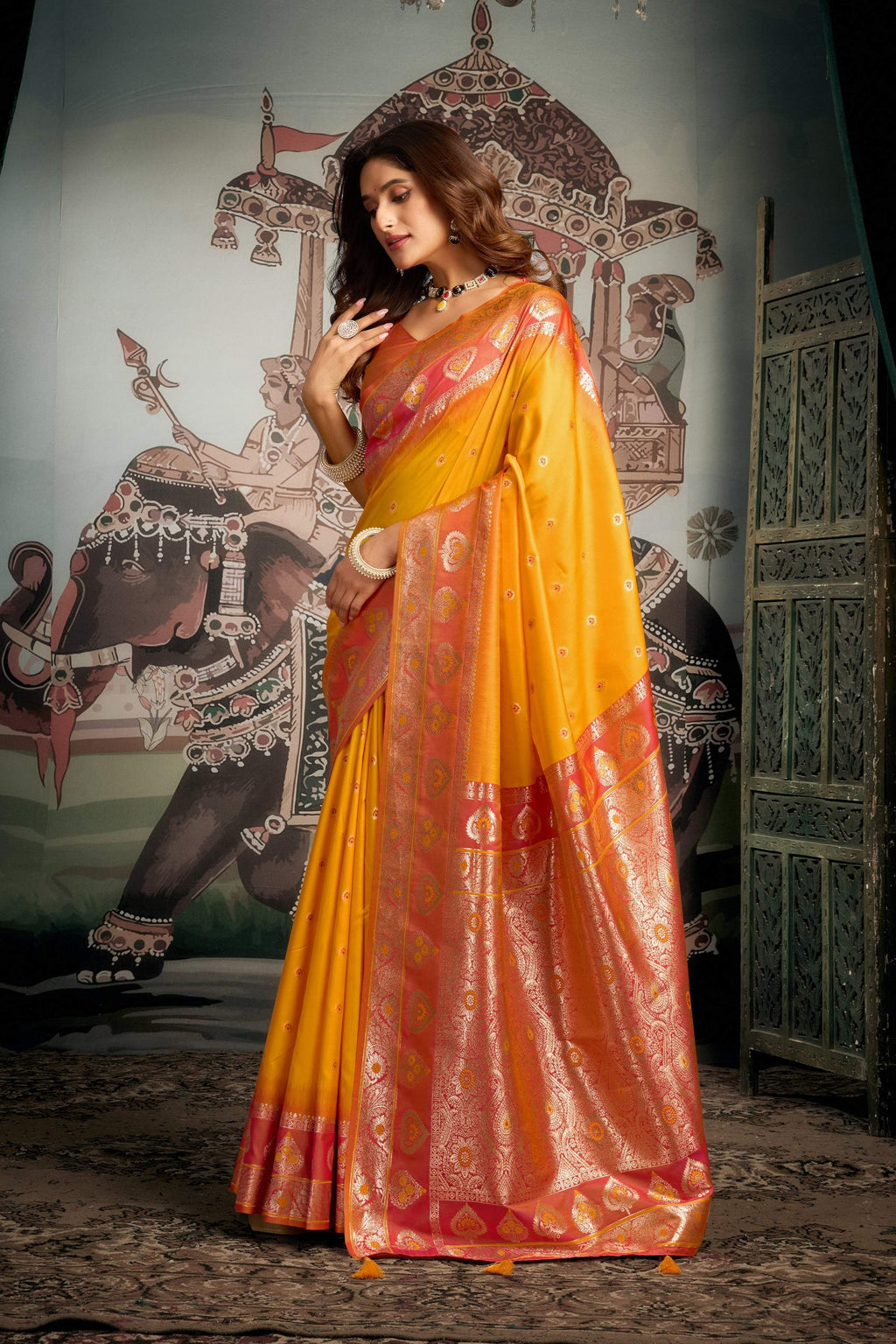 Jyoti Fashion Women's Yellow Soft Silk Zari Woven Saree with Blouse | Grocsy