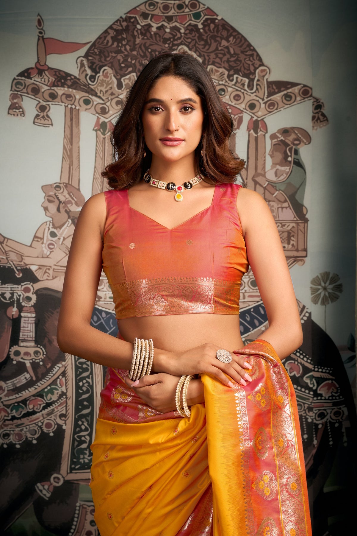 Jyoti Fashion Women's Yellow Soft Silk Zari Woven Saree with Blouse | Grocsy