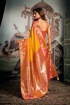 Jyoti Fashion Women's Yellow Soft Silk Zari Woven Saree with Blouse | Grocsy