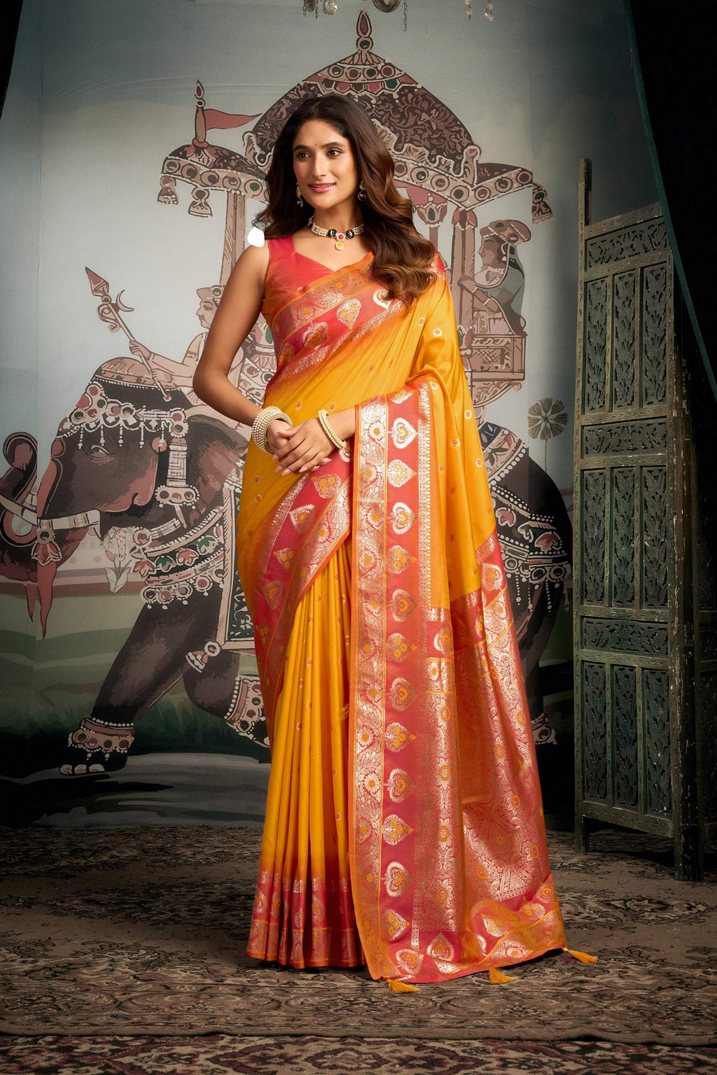 Jyoti Fashion Women's Yellow Soft Silk Zari Woven Saree with Blouse | Grocsy