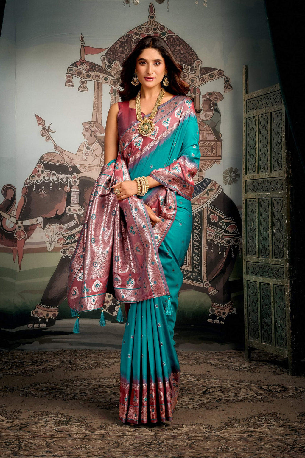 Jyoti Fashion Women's Turquoise Soft Silk Zari Woven Saree with Blouse | Grocsy