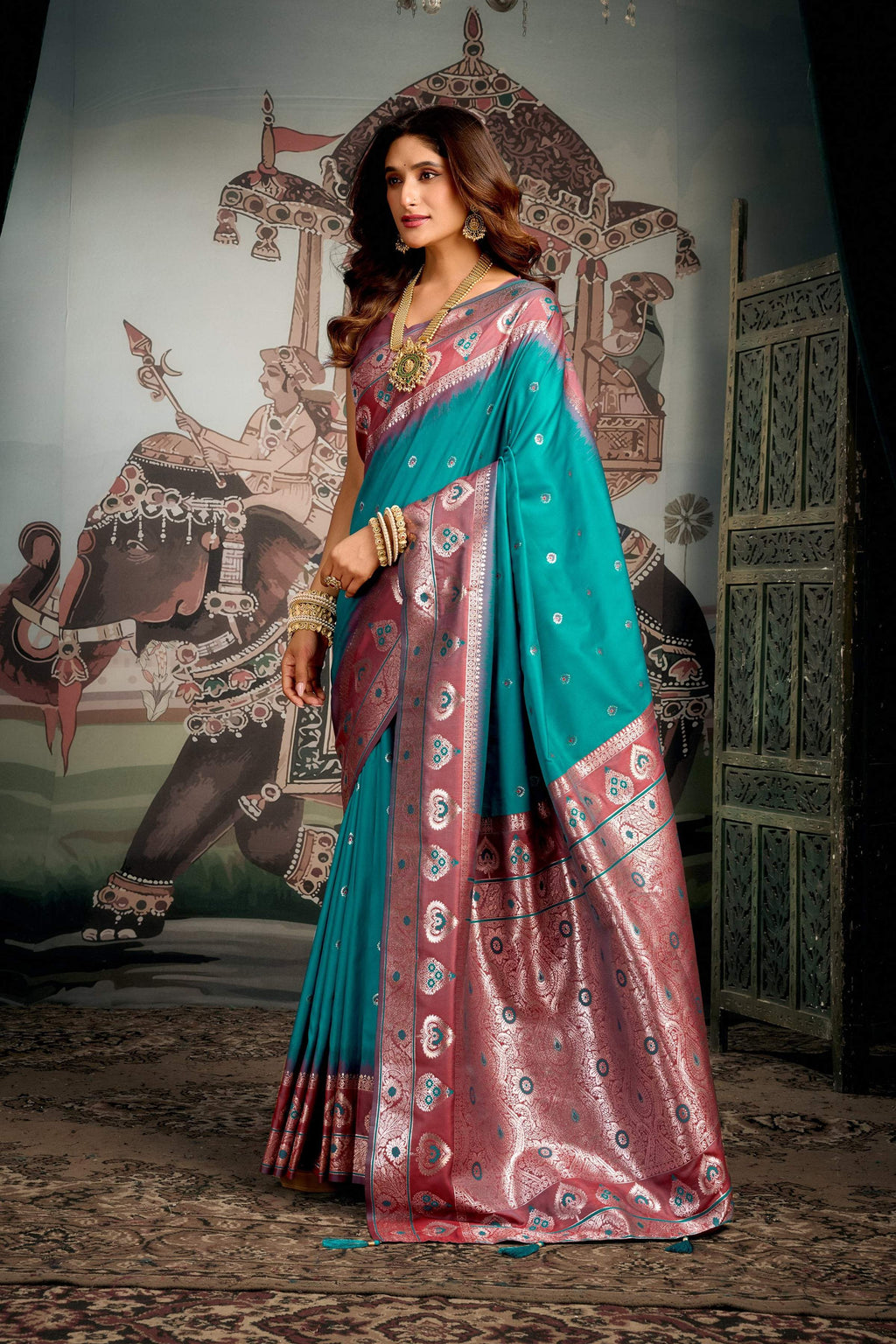 Jyoti Fashion Women's Turquoise Soft Silk Zari Woven Saree with Blouse | Grocsy