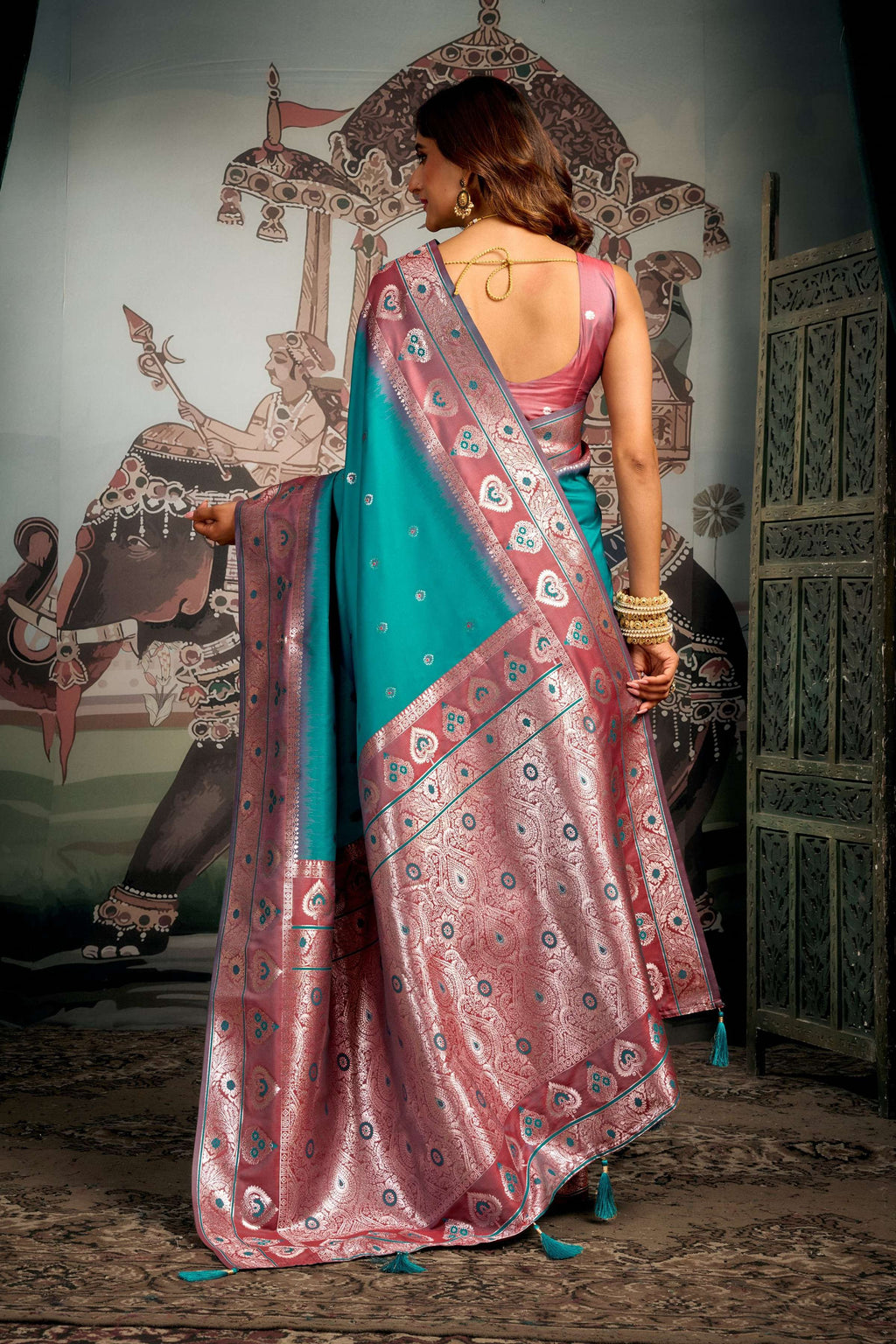 Jyoti Fashion Women's Turquoise Soft Silk Zari Woven Saree with Blouse | Grocsy