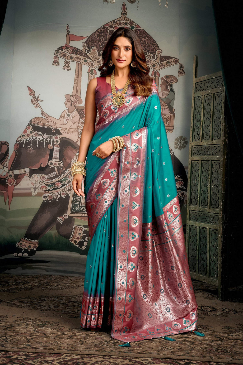 Jyoti Fashion Women's Turquoise Soft Silk Zari Woven Saree with Blouse | Grocsy