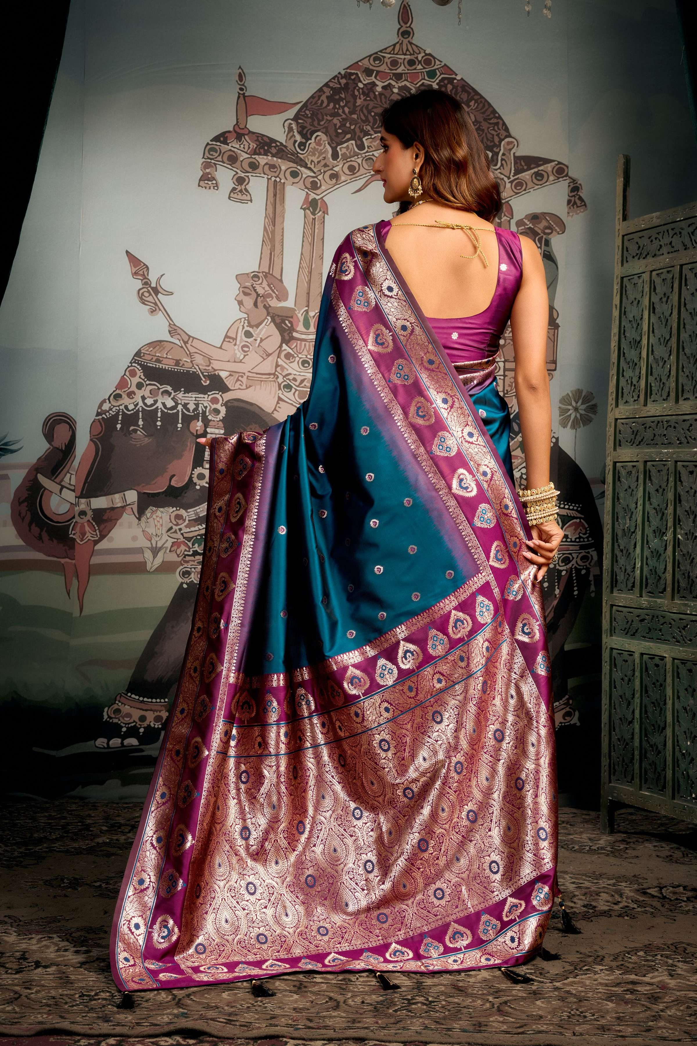 Jyoti Fashion Women's Morpich Soft Silk Zari Woven Saree with Blouse | Grocsy