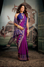 Jyoti Fashion Women's Purple Soft Silk Zari Woven Saree with Blouse | Grocsy