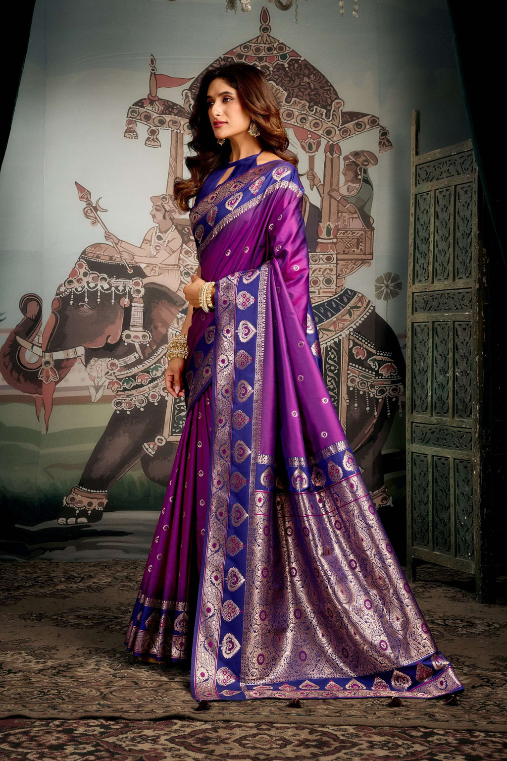 Jyoti Fashion Women's Purple Soft Silk Zari Woven Saree with Blouse | Grocsy