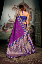 Jyoti Fashion Women's Purple Soft Silk Zari Woven Saree with Blouse | Grocsy