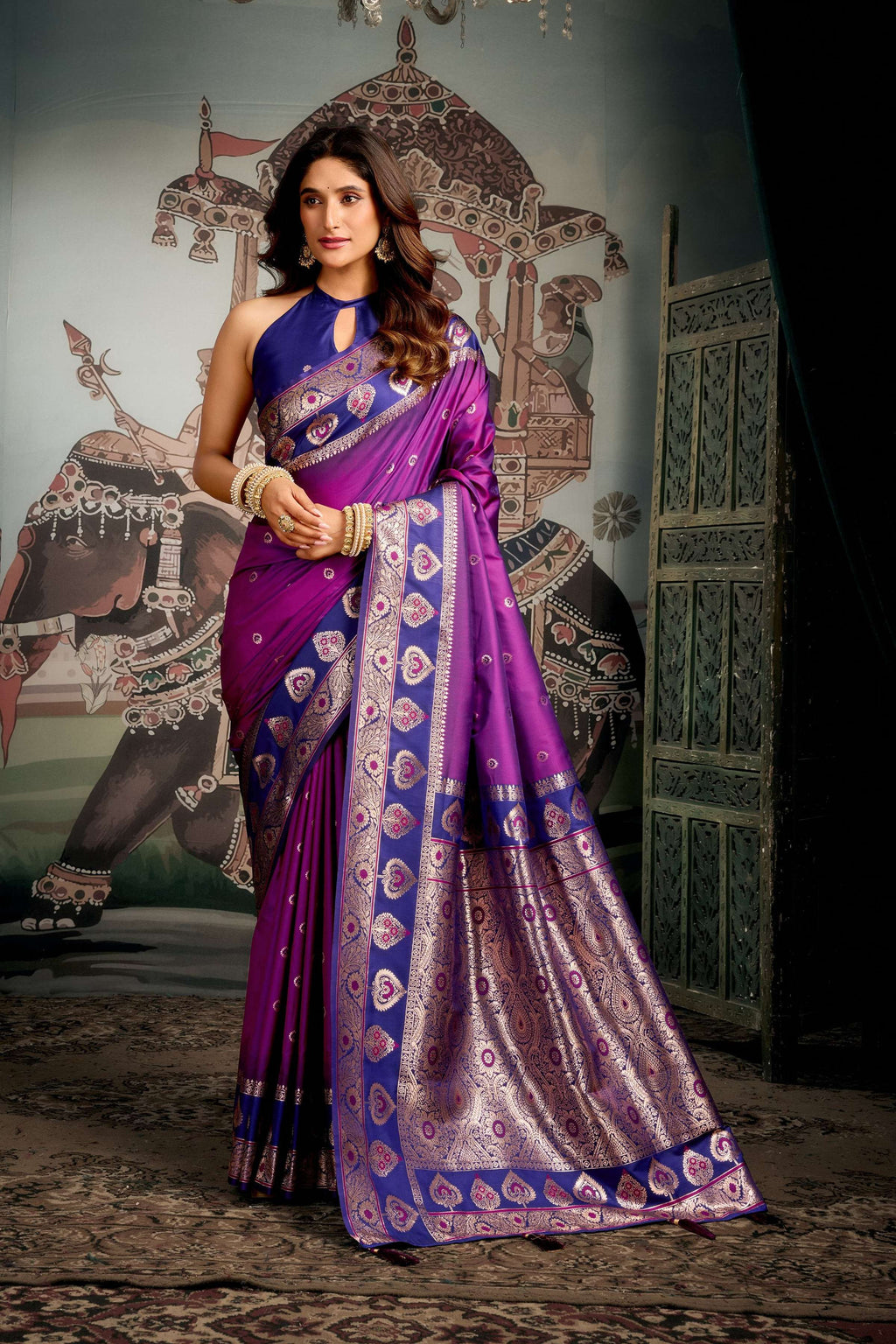 Jyoti Fashion Women's Purple Soft Silk Zari Woven Saree with Blouse | Grocsy