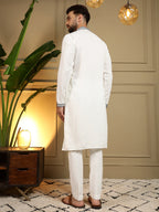 Jyoti Fashion Men's White Viscose Silk Sequins Embroidered Kurta with Pajama | Grocsy